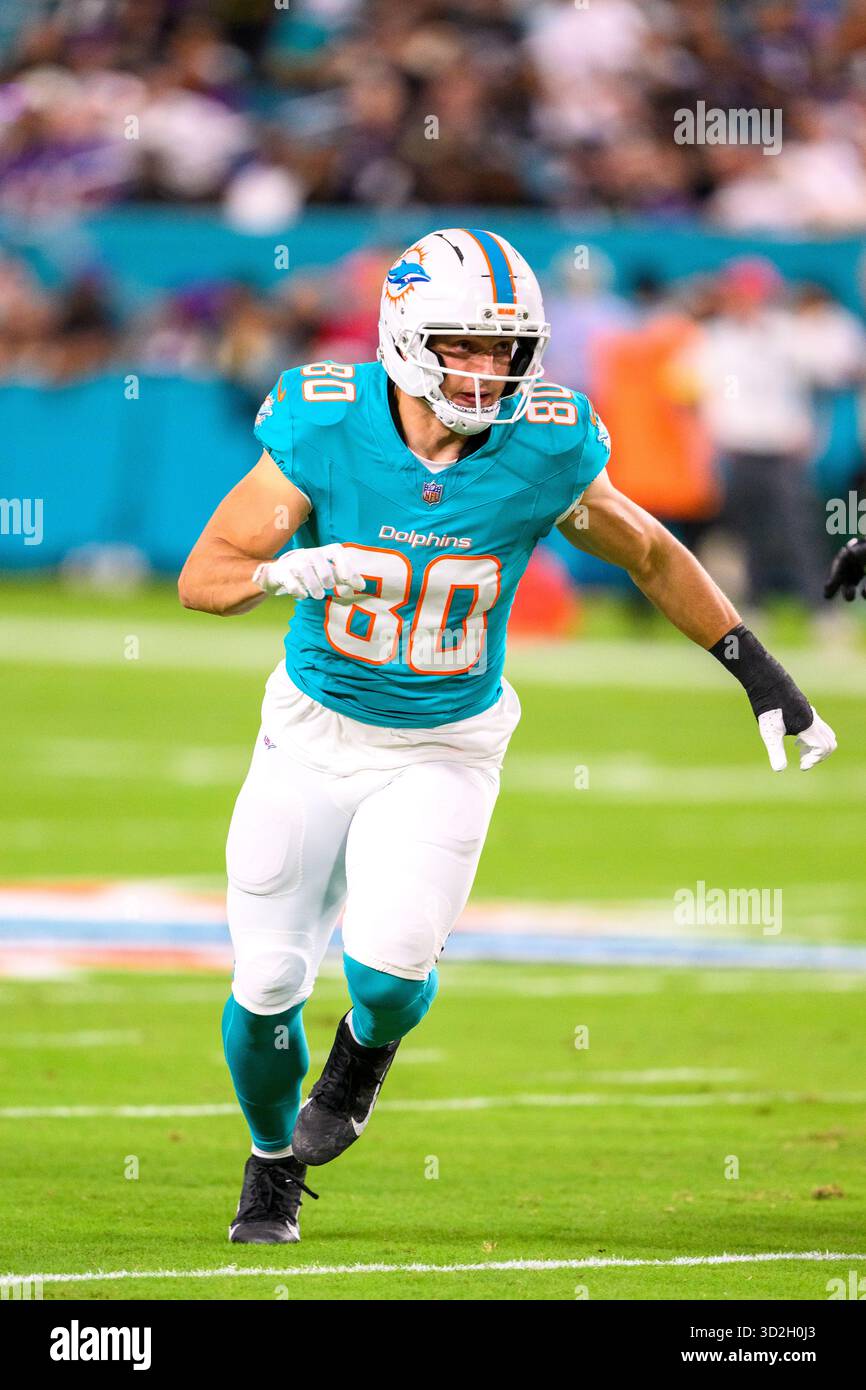Miami Dolphins tight end Tanner Conner (80) runs a play during an NFL ...