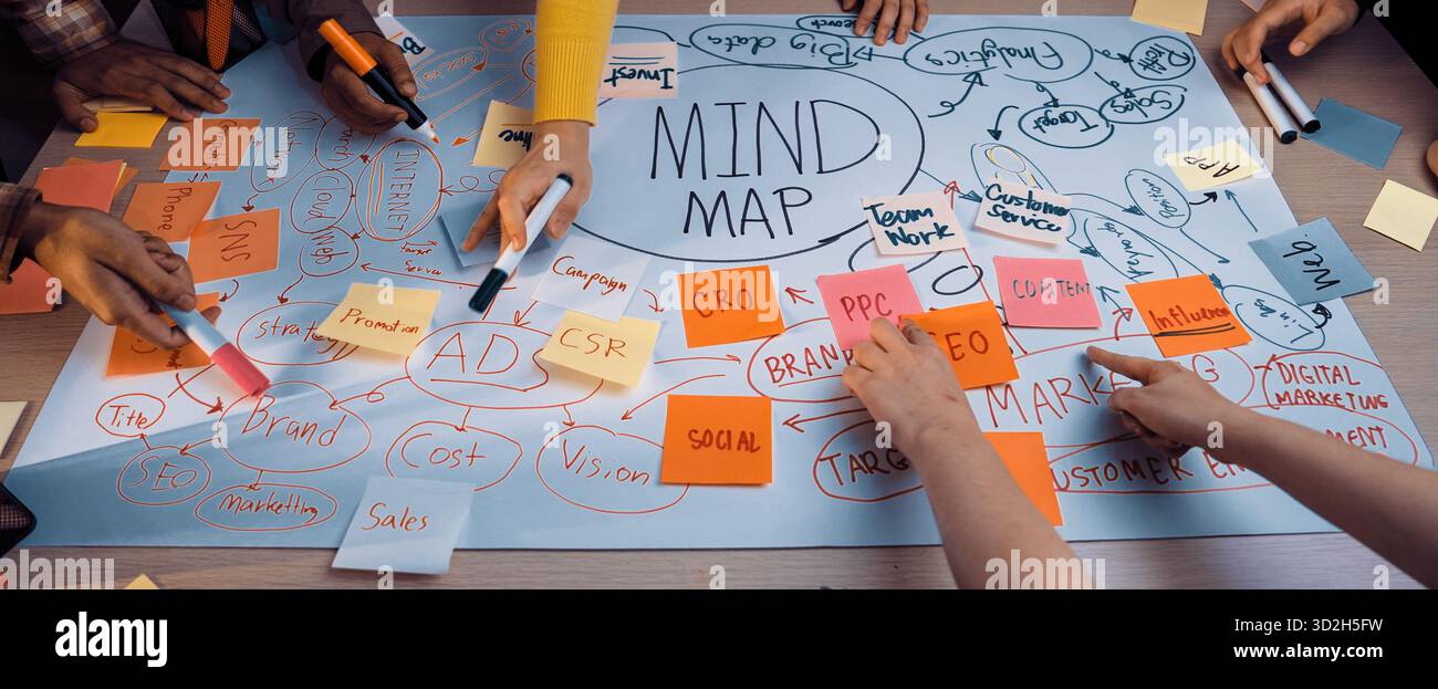 A vibrant scene of a collaborative brainstorming session with ...