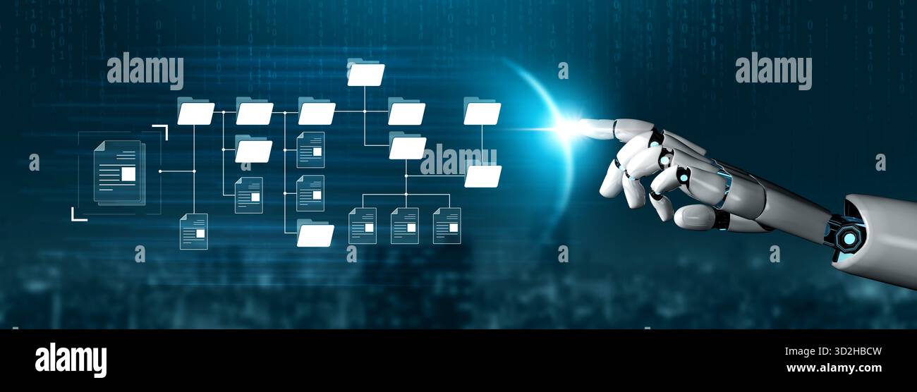 AI organizing file directory structure, streamlining folder management, arranging document paths, and automating digital hierarchy operations. Vouch Stock Photo