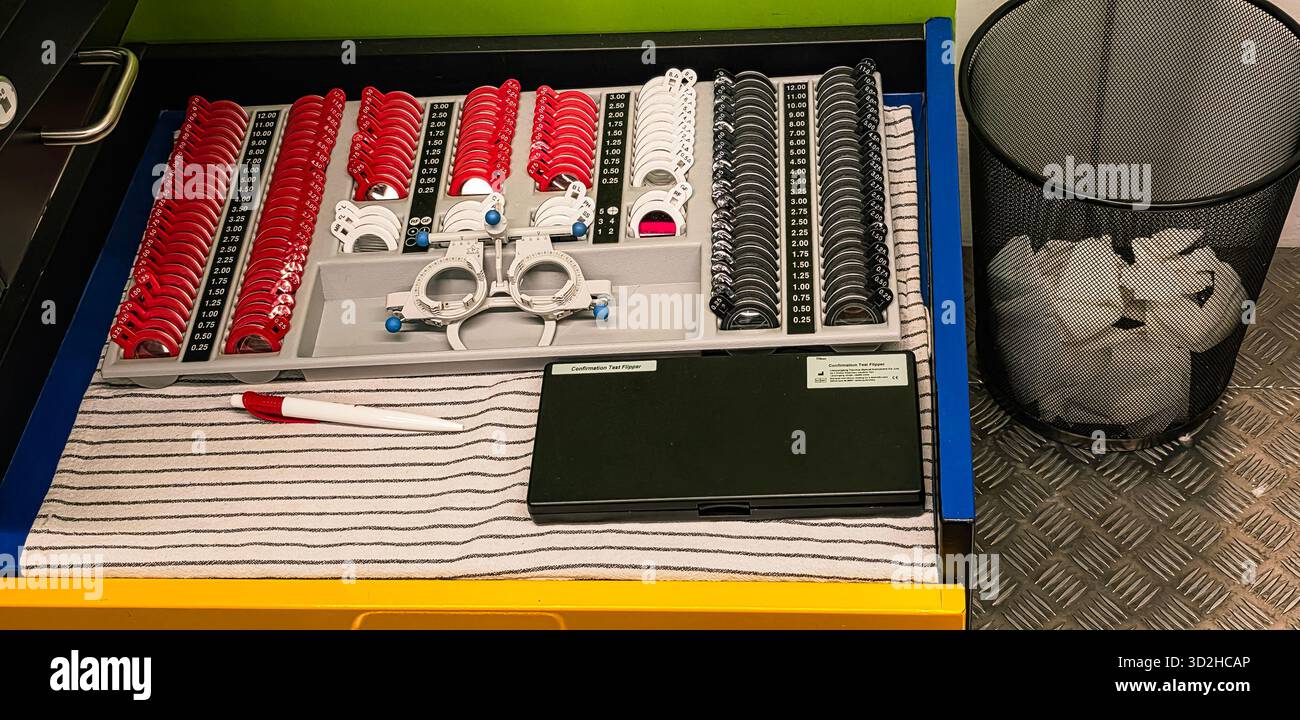 Berlin, Germany - June 21, 2025: Organized workshop drawer displays tools and materials for mechanical tasks and projects. - Smartphone Captured Stock Image