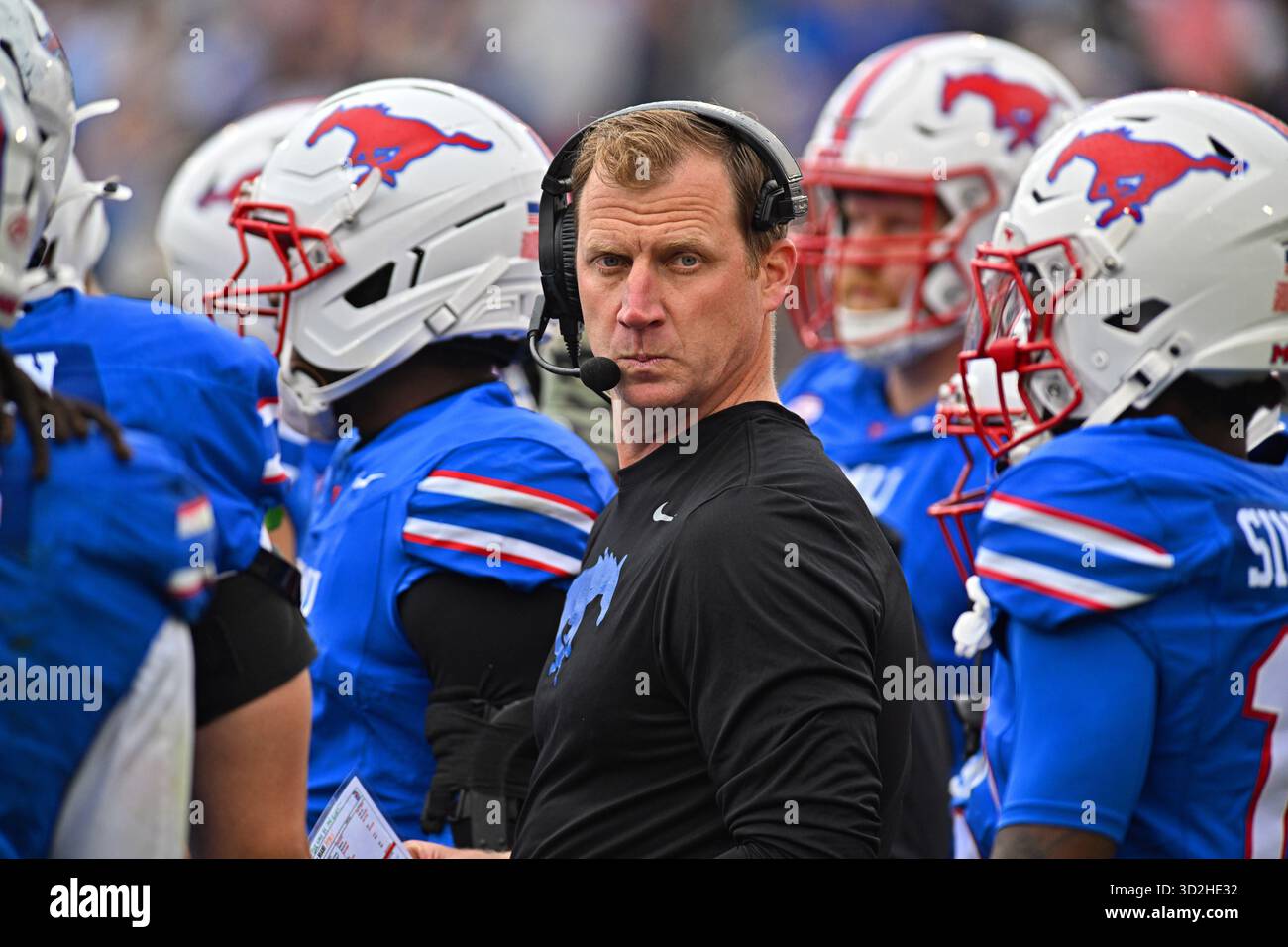 November 01, 2025: SMU Mustangs coach Rhett Lashlee during the second ...
