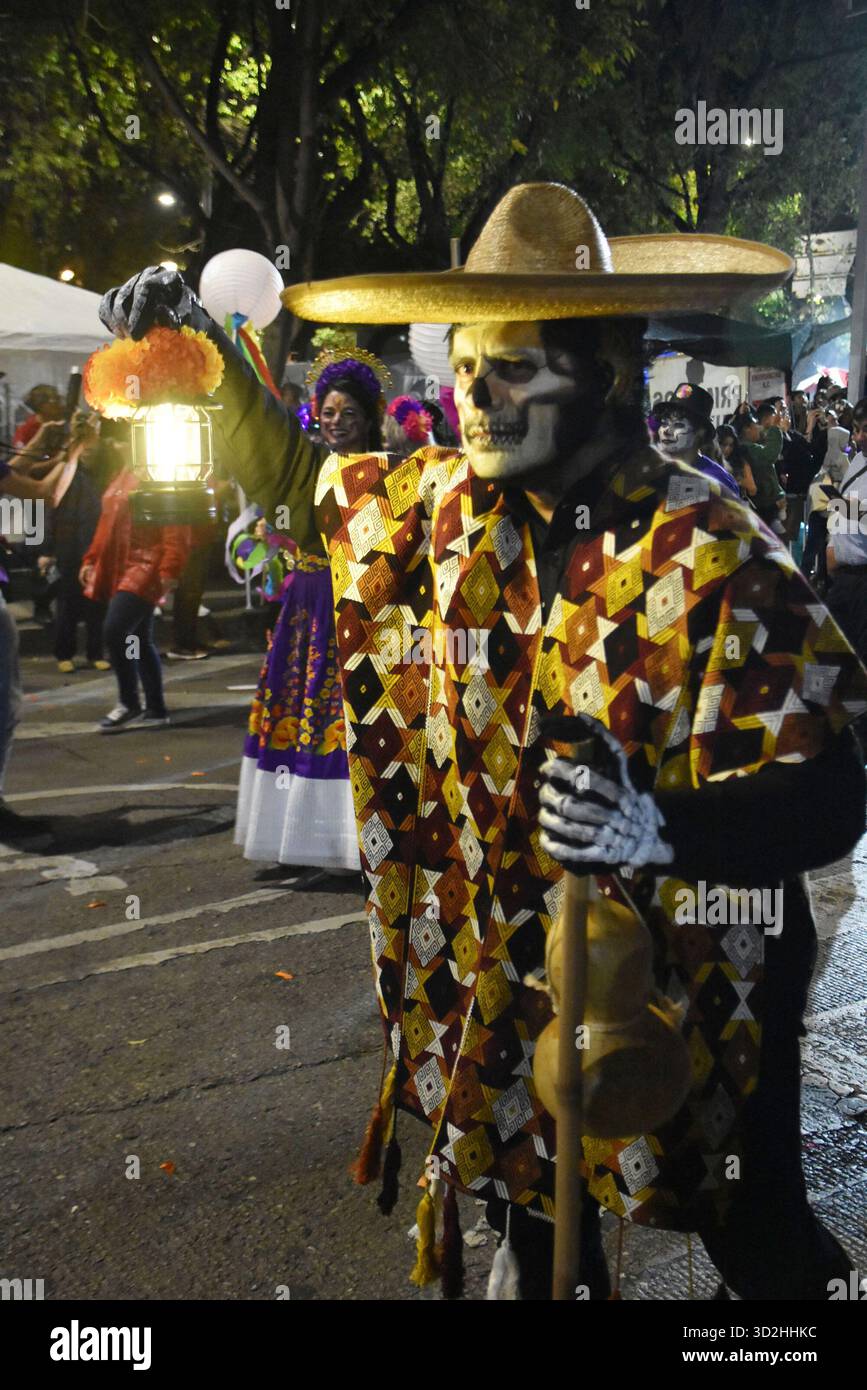 The Catrina Parade in Mexico City on Saturday, October 26th to commemorate Day of the Dead. Stock Photo