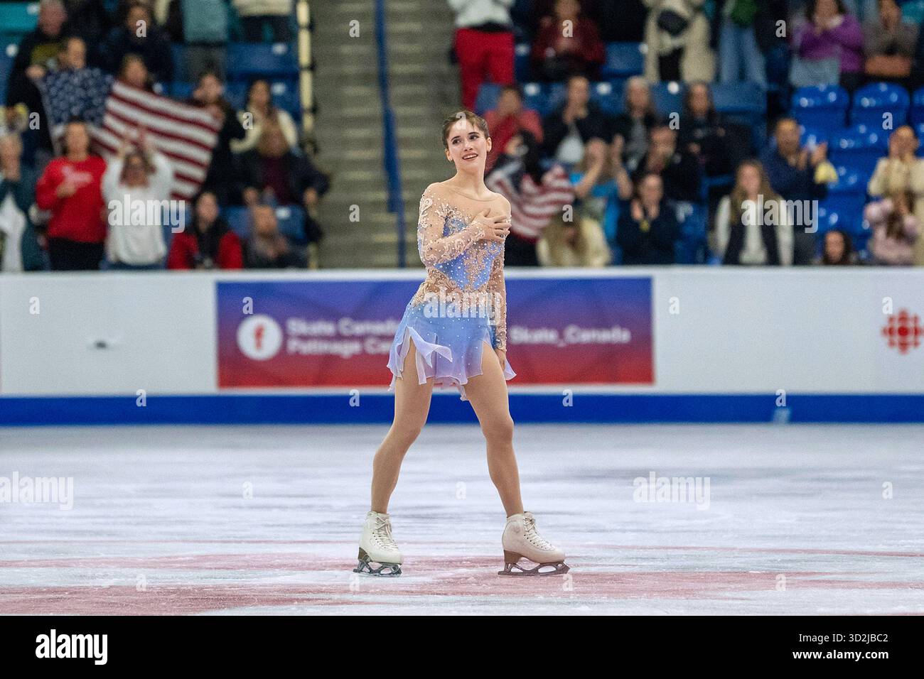 United States' Isabeau Levito reacts following her skate in the Women's