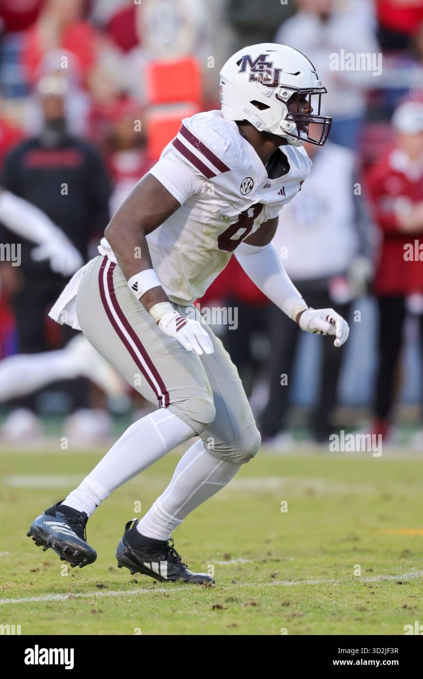 November 1, 2025: Mississippi State linebacker Malick Sylla (8) takes a ...