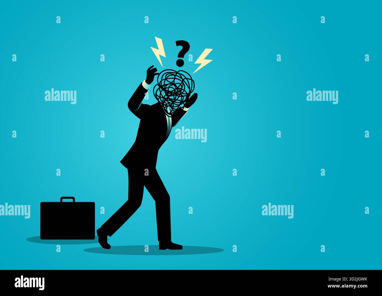Vector illustration of a frustrated businessman walking with a tangled ...
