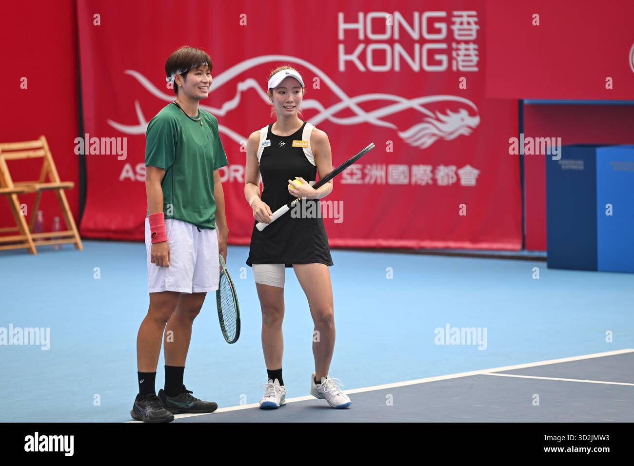 Thailand tennis player Peangtarn Plipuech and Japanese tennis player Momoko Kobori during a match at the Hong Kong Tennis Open on November 2, 2025 in Hong Kong. (Photo by Kobe Li/Nexpher Images) Stock Photo