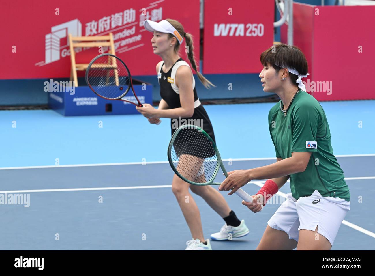 Thailand tennis player Peangtarn Plipuech and Japanese tennis player Momoko Kobori during a match at the Hong Kong Tennis Open on November 2, 2025 in Hong Kong. (Photo by Kobe Li/Nexpher Images) Stock Photo