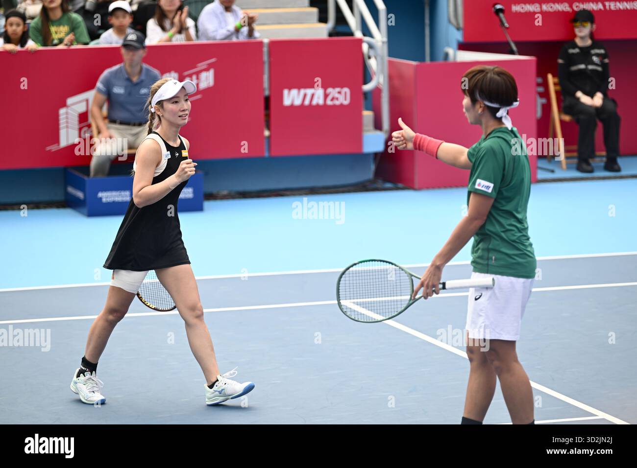 Thailand tennis player Peangtarn Plipuech and Japanese tennis player Momoko Kobori during a match at the Hong Kong Tennis Open on November 2, 2025 in Hong Kong. (Photo by Kobe Li/Nexpher Images) Stock Photo