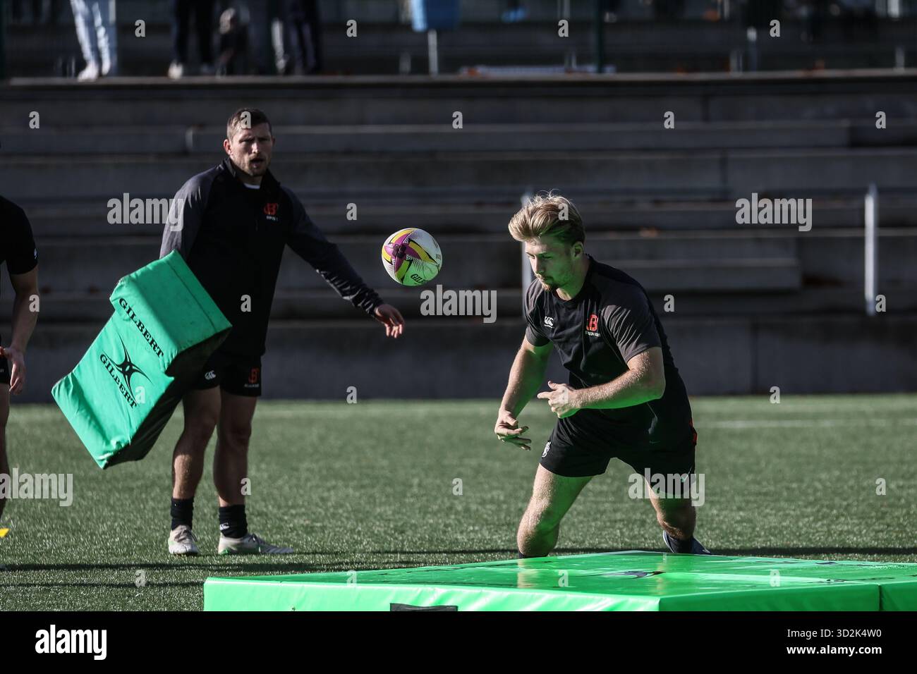 Neder Over Heembeek, Belgium. 02nd Nov, 2025. Belgium's players pictured during a training session of the Black Devils, the Belgian national rugby team, at the Nelson Mandela Stadium in Neder-Over-Heembeek, Brussels, Sunday 02 November 2025. The team is preparing for the qualification games for the World Cup. BELGA PHOTO BRUNO FAHY Credit: Belga News Agency/Alamy Live News Stock Photo