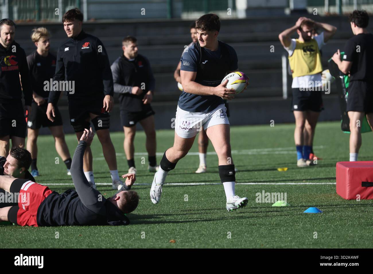 Neder Over Heembeek, Belgium. 02nd Nov, 2025. Belgium's players pictured during a training session of the Black Devils, the Belgian national rugby team, at the Nelson Mandela Stadium in Neder-Over-Heembeek, Brussels, Sunday 02 November 2025. The team is preparing for the qualification games for the World Cup. BELGA PHOTO BRUNO FAHY Credit: Belga News Agency/Alamy Live News Stock Photo