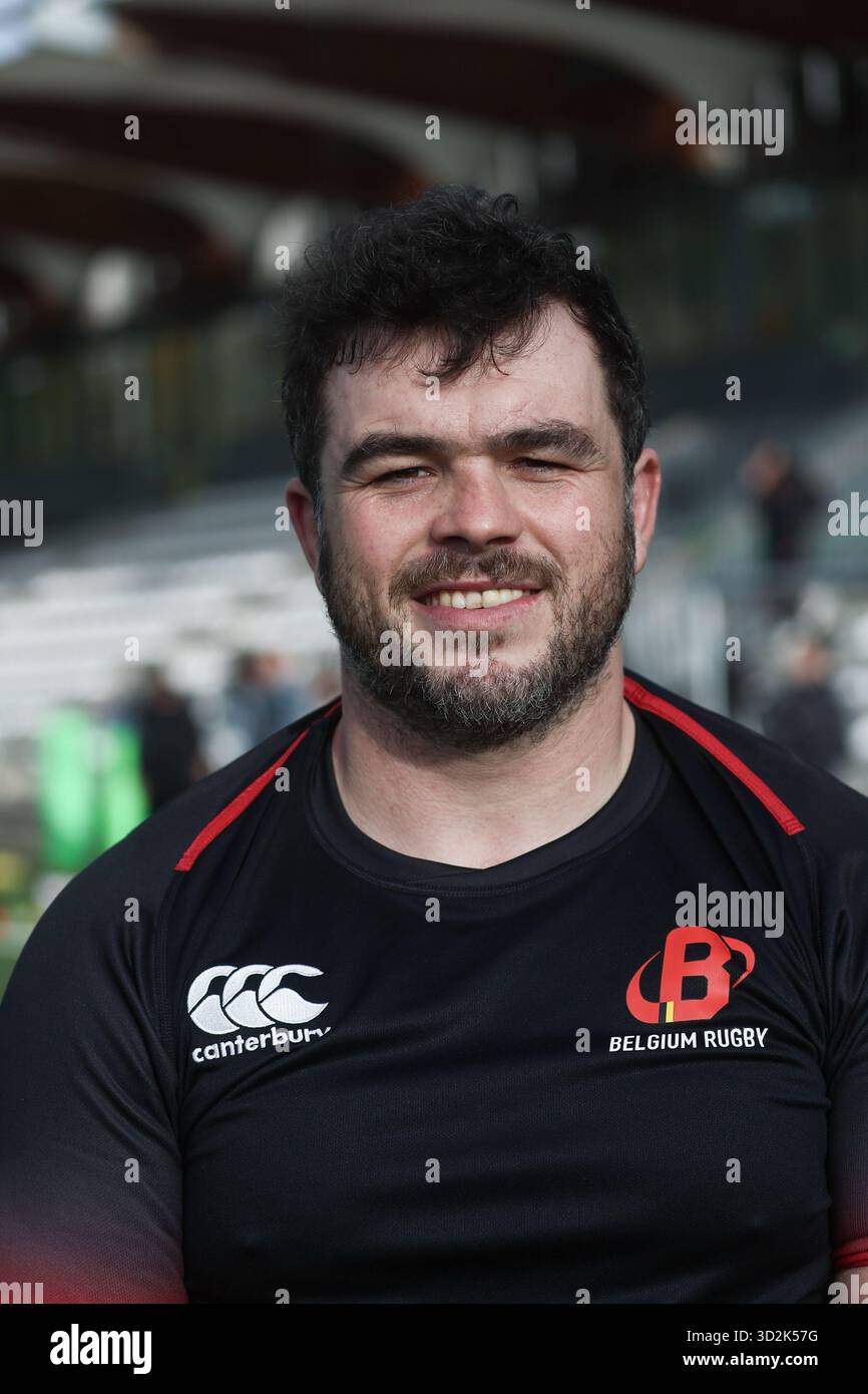 Neder Over Heembeek, Belgium. 02nd Nov, 2025. Belgium's Alexandre Raynier poses for the photographer during a training session of the Black Devils, the Belgian national rugby team, at the Nelson Mandela Stadium in Neder-Over-Heembeek, Brussels, Sunday 02 November 2025. The team is preparing for the qualification games for the World Cup. BELGA PHOTO BRUNO FAHY Credit: Belga News Agency/Alamy Live News Stock Photo
