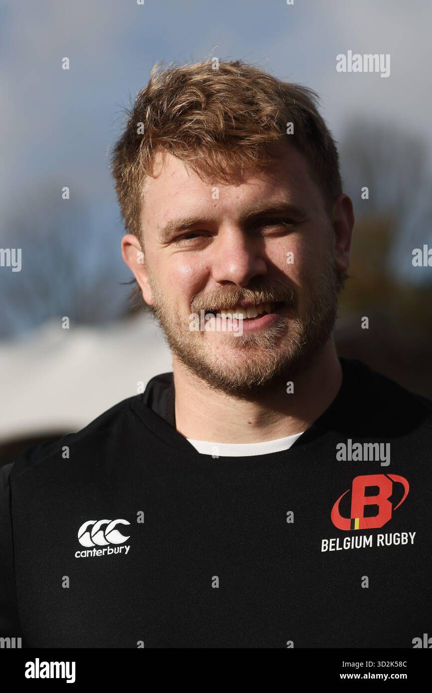 Neder Over Heembeek, Belgium. 02nd Nov, 2025. Belgium's Toon Deceuninck poses for the photographer during a training session of the Black Devils, the Belgian national rugby team, at the Nelson Mandela Stadium in Neder-Over-Heembeek, Brussels, Sunday 02 November 2025. The team is preparing for the qualification games for the World Cup. BELGA PHOTO BRUNO FAHY Credit: Belga News Agency/Alamy Live News Stock Photo