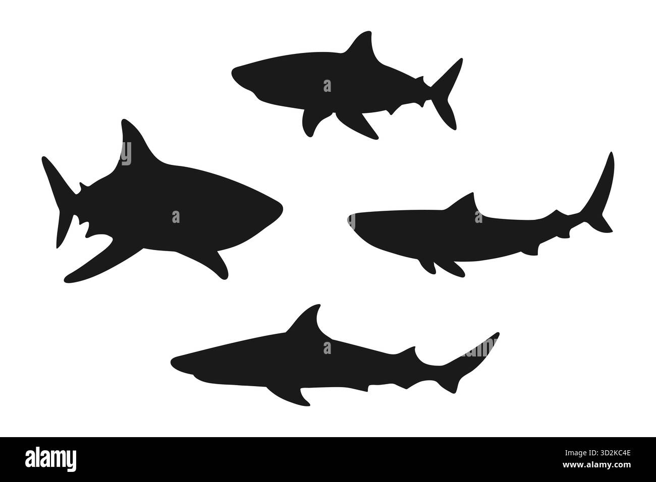 Shark silhouettes set isolated on white background. Vector illustration Stock Vector