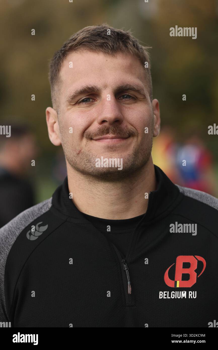 Neder Over Heembeek, Belgium. 02nd Nov, 2025. Belgium's Jean-Maurice Decubber poses for the photographer during a training session of the Black Devils, the Belgian national rugby team, at the Nelson Mandela Stadium in Neder-Over-Heembeek, Brussels, Sunday 02 November 2025. The team is preparing for the qualification games for the World Cup. BELGA PHOTO BRUNO FAHY Credit: Belga News Agency/Alamy Live News Stock Photo