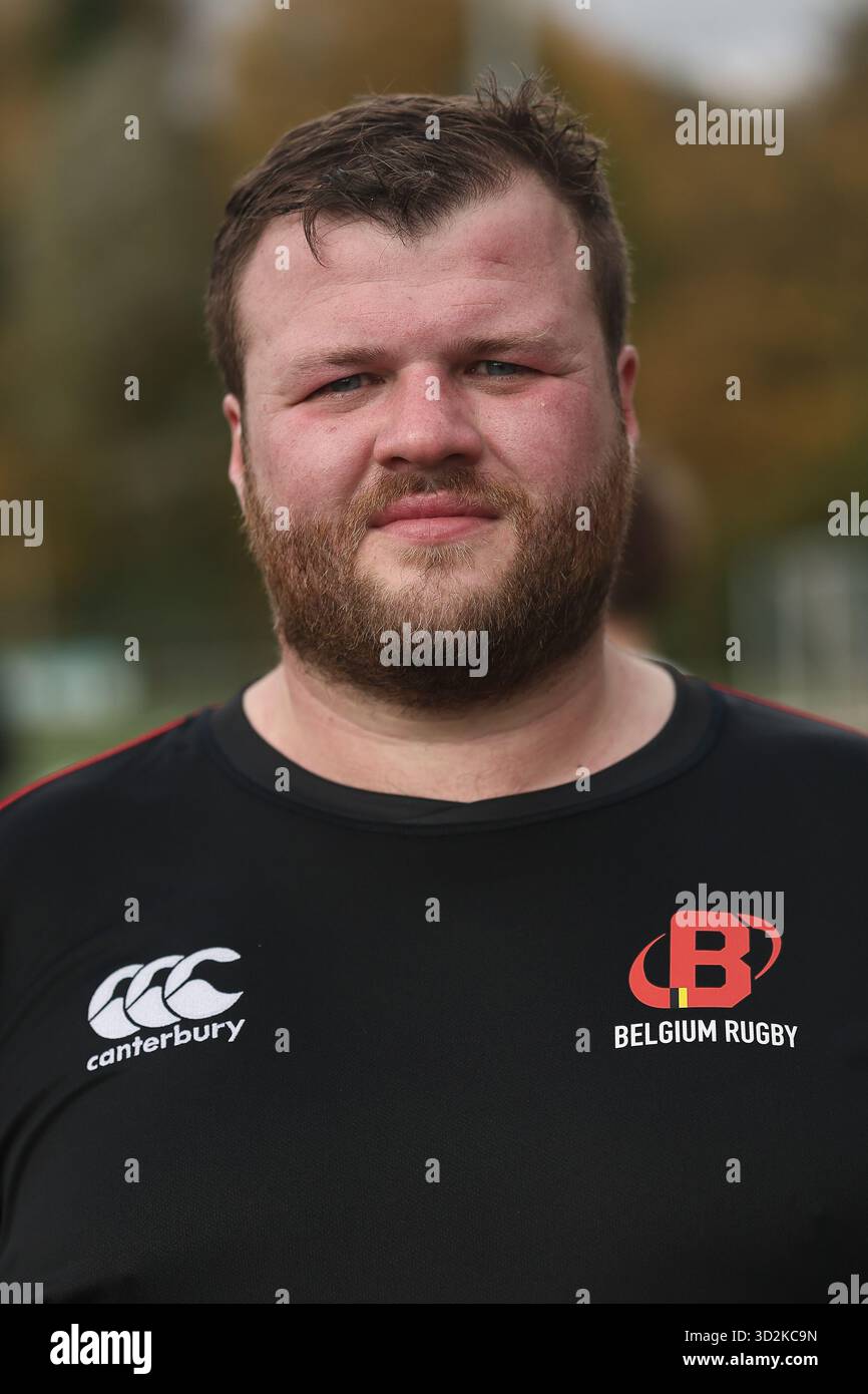 Neder Over Heembeek, Belgium. 02nd Nov, 2025. Belgium's Seppe Verelst poses for the photographer during a training session of the Black Devils, the Belgian national rugby team, at the Nelson Mandela Stadium in Neder-Over-Heembeek, Brussels, Sunday 02 November 2025. The team is preparing for the qualification games for the World Cup. BELGA PHOTO BRUNO FAHY Credit: Belga News Agency/Alamy Live News Stock Photo