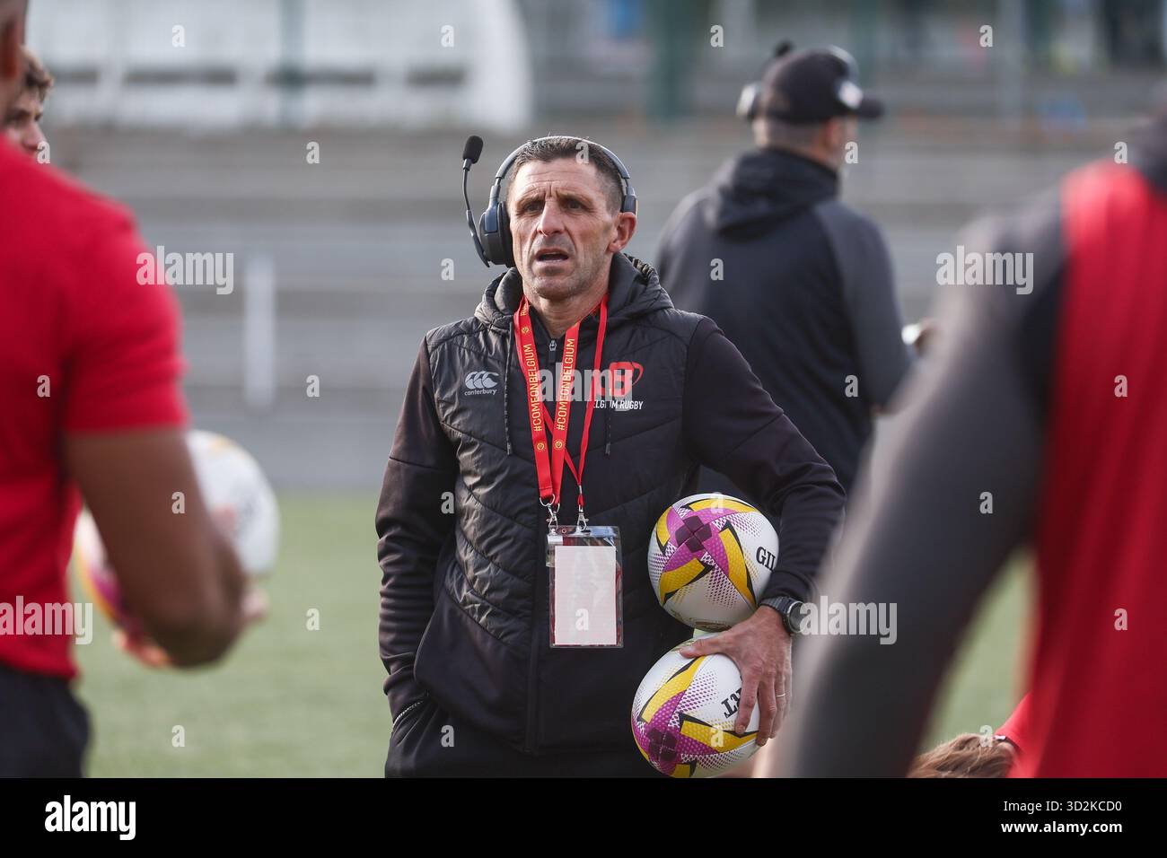 Neder Over Heembeek, Belgium. 02nd Nov, 2025. Belgium's head coach Laurent Dossat pictured during a training session of the Black Devils, the Belgian national rugby team, at the Nelson Mandela Stadium in Neder-Over-Heembeek, Brussels, Sunday 02 November 2025. The team is preparing for the qualification games for the World Cup. BELGA PHOTO BRUNO FAHY Credit: Belga News Agency/Alamy Live News Stock Photo