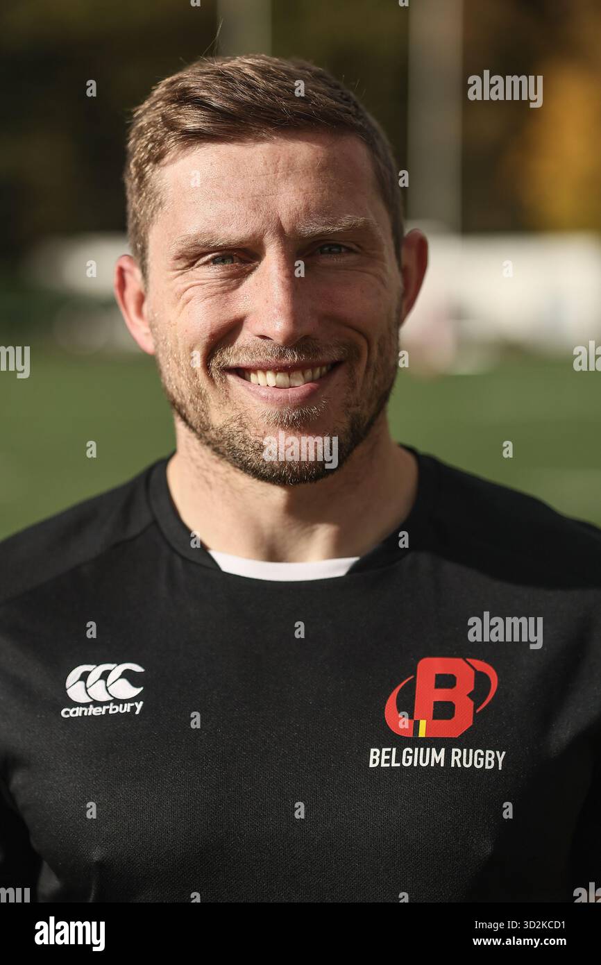 Neder Over Heembeek, Belgium. 02nd Nov, 2025. Belgium's Julien Berger poses for the photographer during a training session of the Black Devils, the Belgian national rugby team, at the Nelson Mandela Stadium in Neder-Over-Heembeek, Brussels, Sunday 02 November 2025. The team is preparing for the qualification games for the World Cup. BELGA PHOTO BRUNO FAHY Credit: Belga News Agency/Alamy Live News Stock Photo
