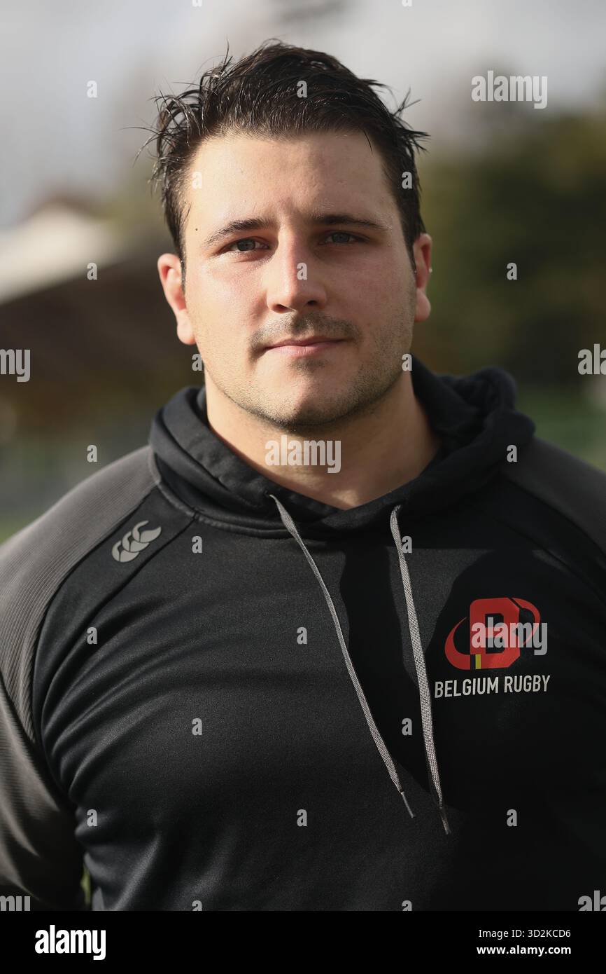 Neder Over Heembeek, Belgium. 02nd Nov, 2025. Belgium's Basile van Parys poses for the photographer during a training session of the Black Devils, the Belgian national rugby team, at the Nelson Mandela Stadium in Neder-Over-Heembeek, Brussels, Sunday 02 November 2025. The team is preparing for the qualification games for the World Cup. BELGA PHOTO BRUNO FAHY Credit: Belga News Agency/Alamy Live News Stock Photo