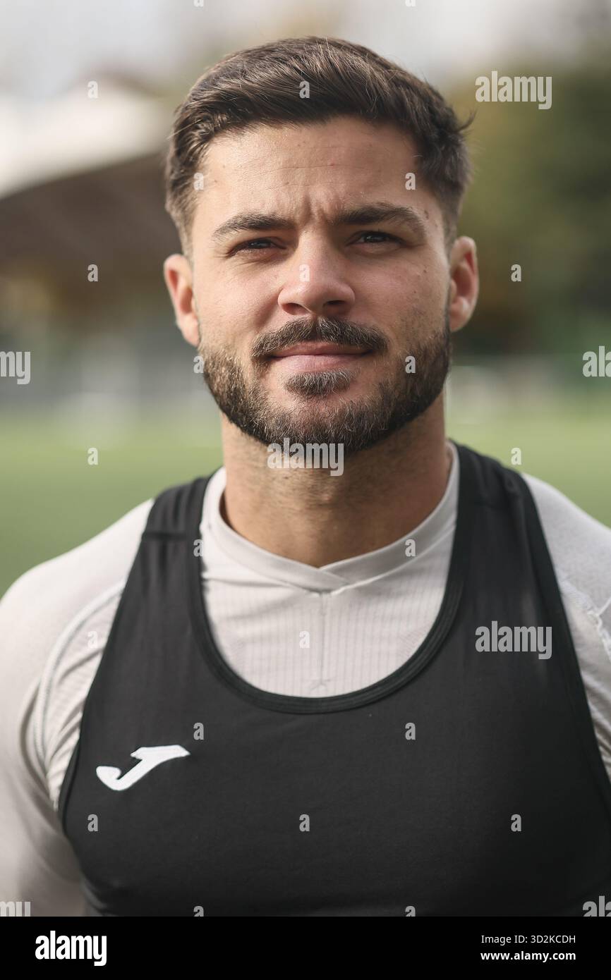Neder Over Heembeek, Belgium. 02nd Nov, 2025. Belgium's Simeon Soenen poses for the photographer during a training session of the Black Devils, the Belgian national rugby team, at the Nelson Mandela Stadium in Neder-Over-Heembeek, Brussels, Sunday 02 November 2025. The team is preparing for the qualification games for the World Cup. BELGA PHOTO BRUNO FAHY Credit: Belga News Agency/Alamy Live News Stock Photo
