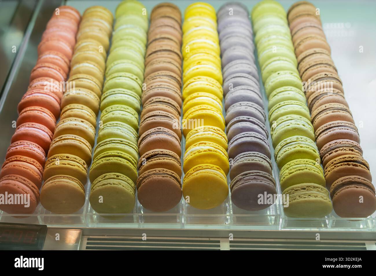 Close-up view of the colorful macarons. Stock Photo