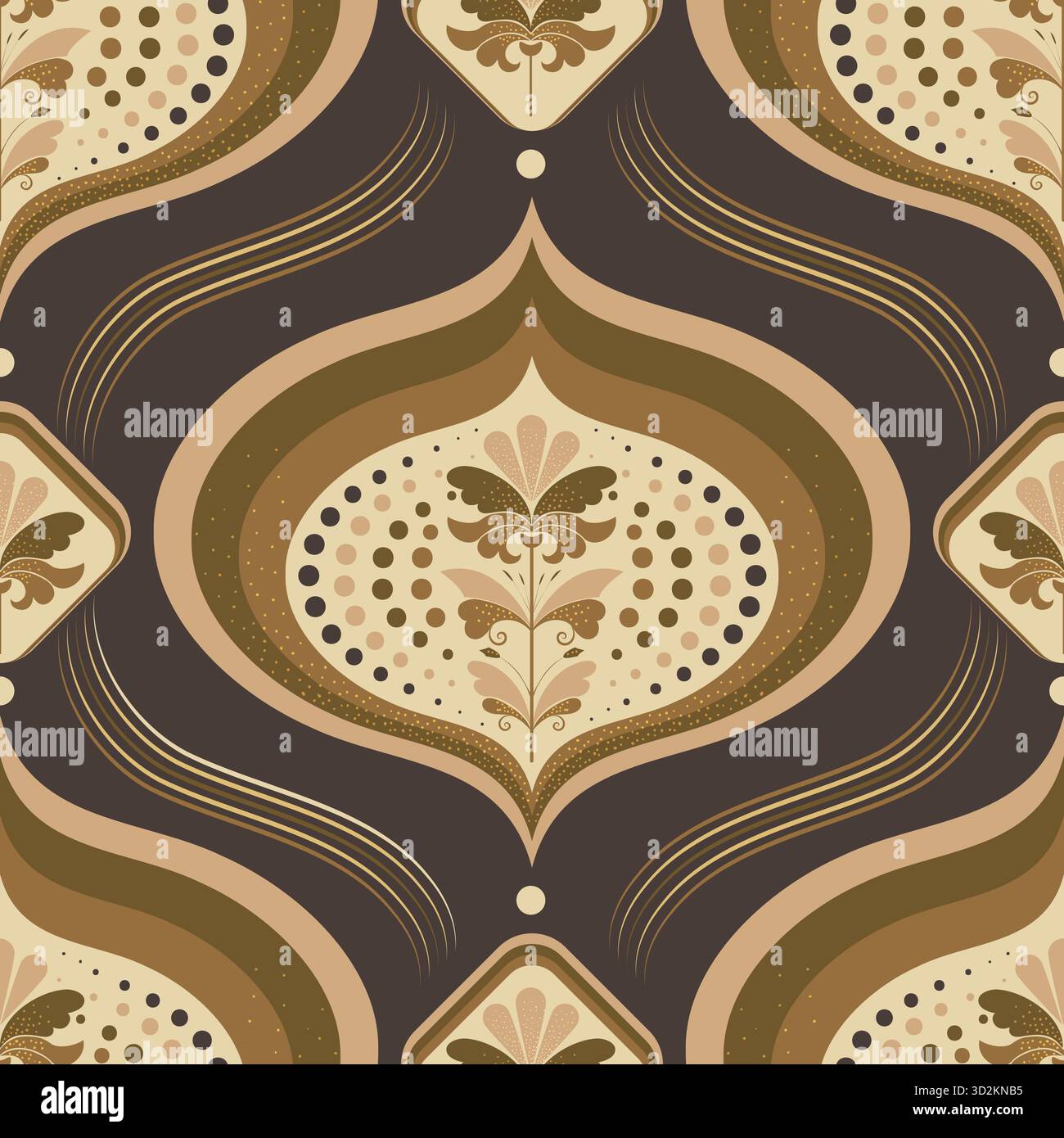 Damask seamless pattern element in 70s ogee style. Vintage classical ...