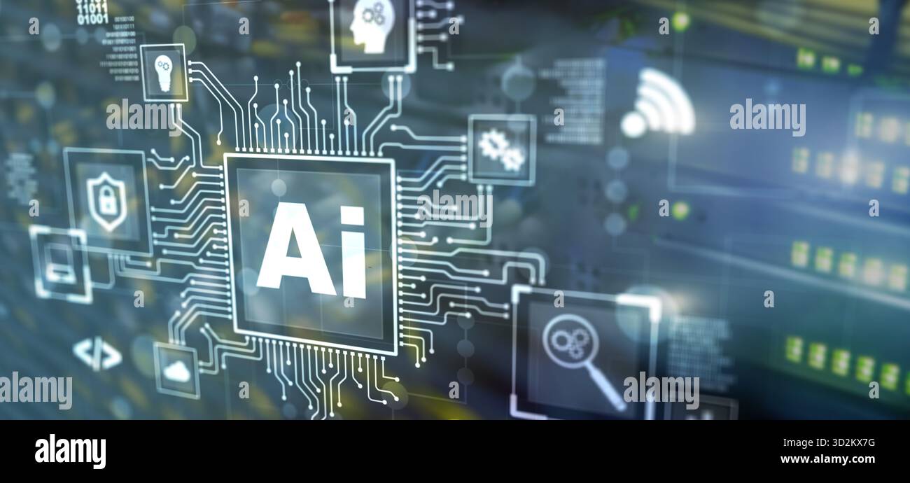 Artificial Intelligence Processor Concept. Abstract server background. Stock Photo