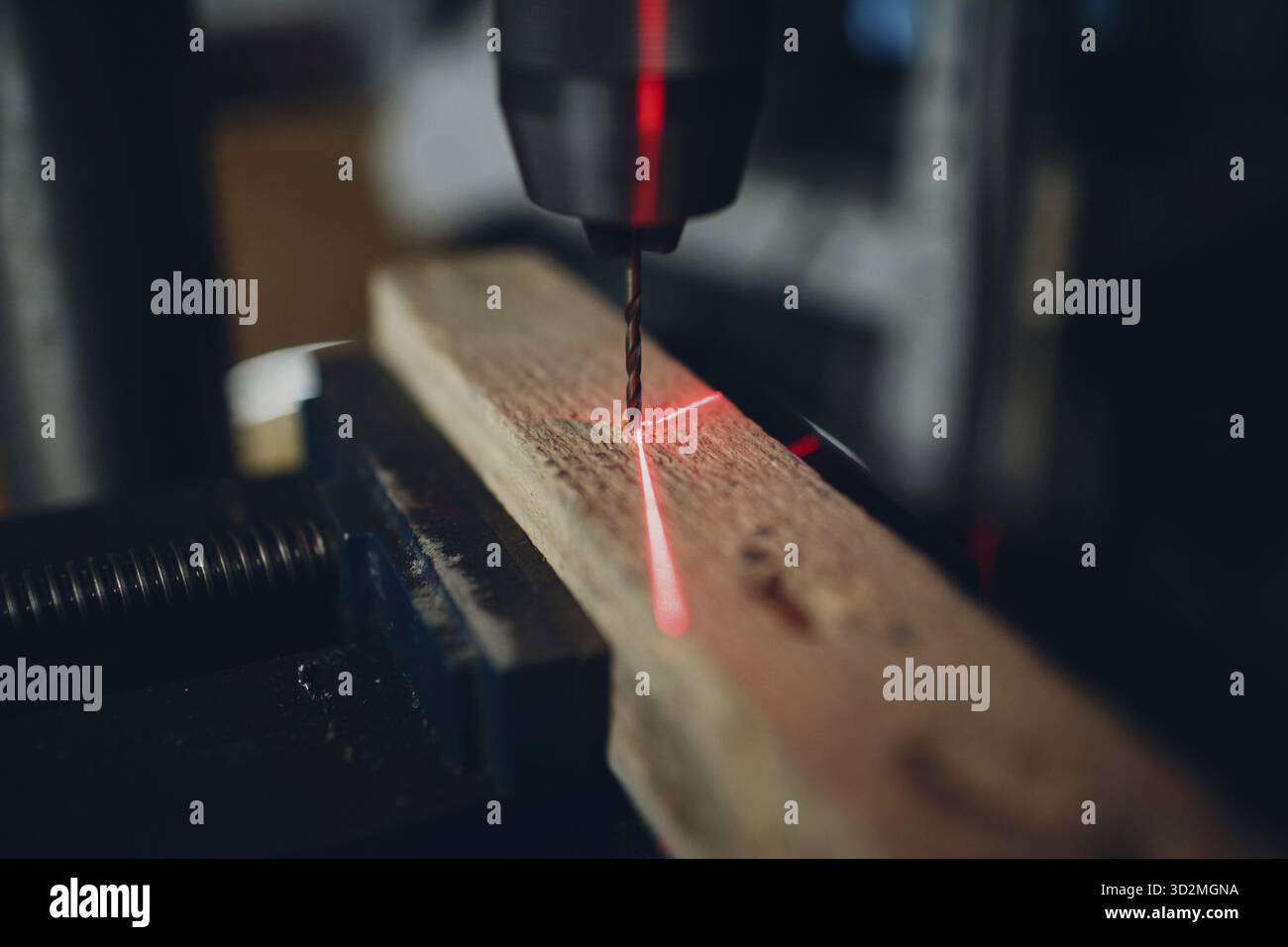 Drilling machine with laser sight in the workshop Stock Photo