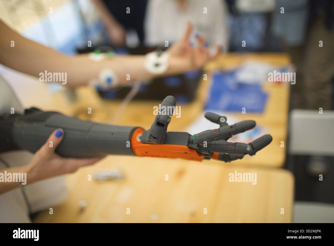 Arm hand prosthetic robot. Prosthesis bionic mechatronic organ medical replace Stock Photo