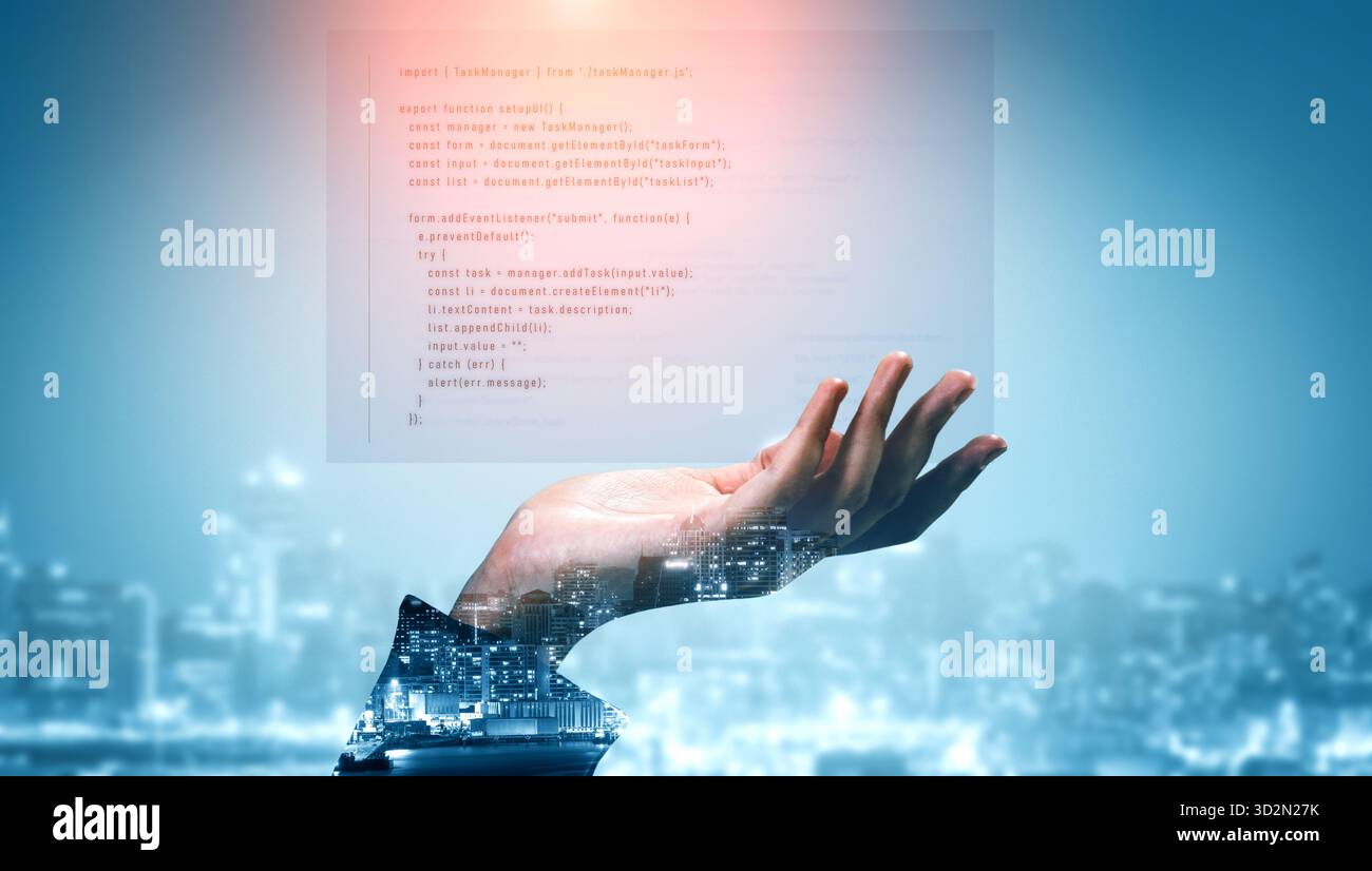 Script programming for task manager user interface, handling form submission, input validation, task list rendering, and exception alerts with dynamic Stock Photo
