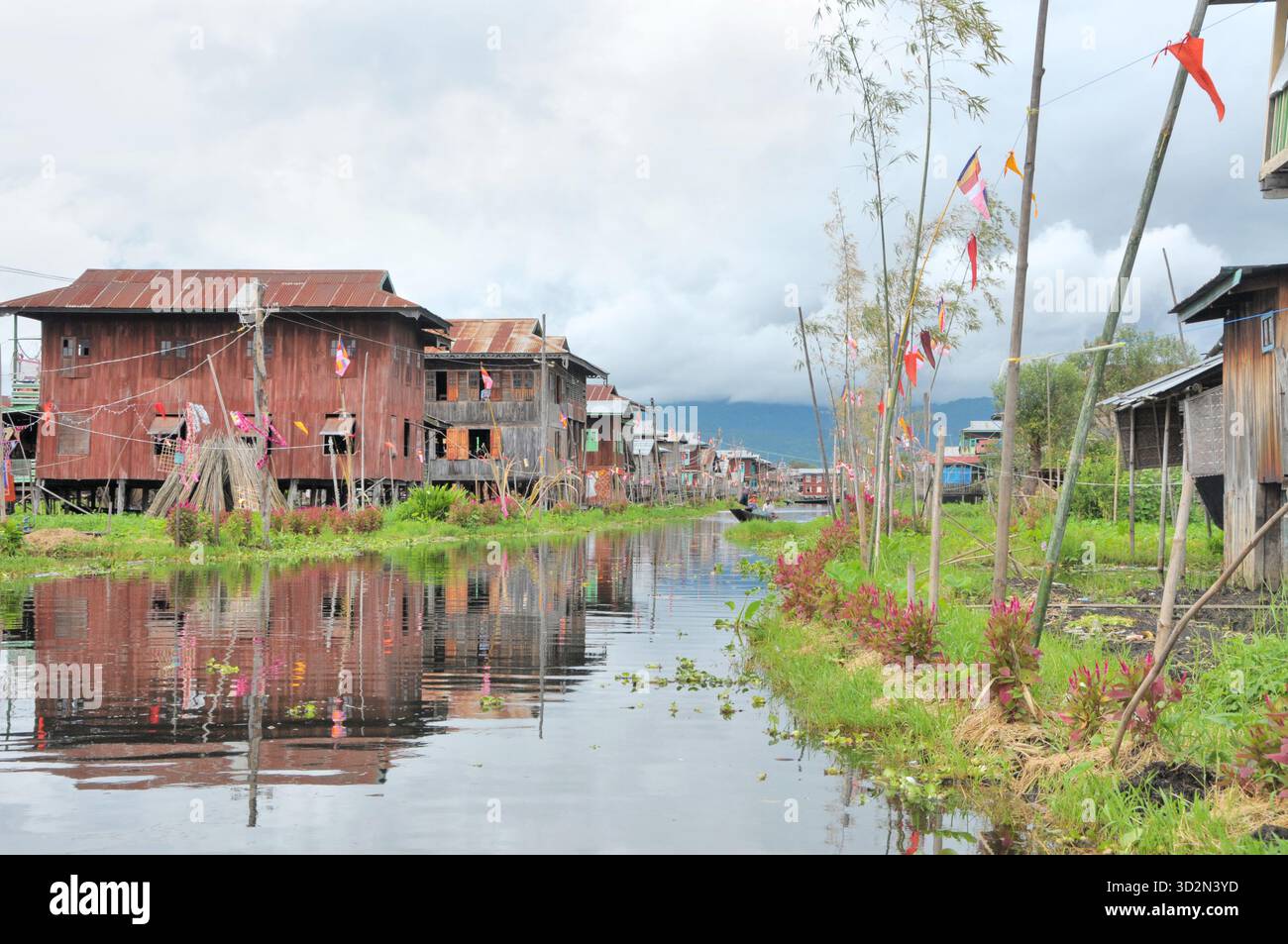 Villages built on stilts on Inle Lake in Shan Province, Burma (now Myanmar) Stock Photo