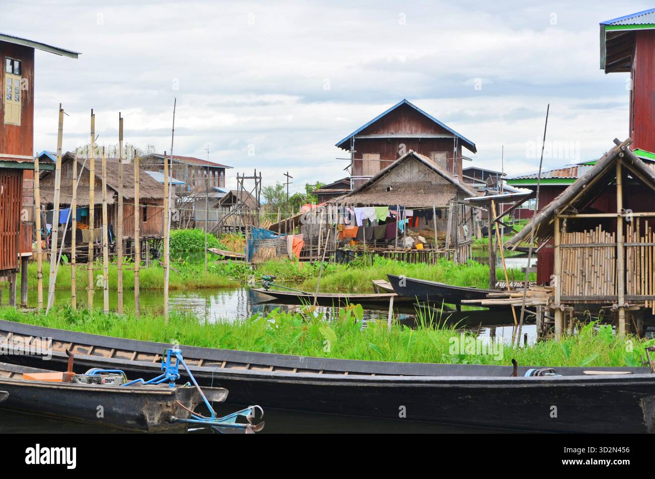 Villages built on stilts on Inle Lake in Shan Province, Burma (now Myanmar) Stock Photo