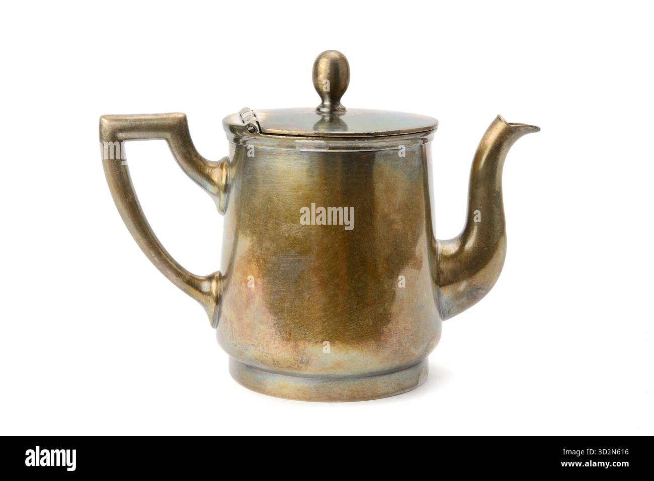 Ancient copper kettle isolated on white background Stock Photo