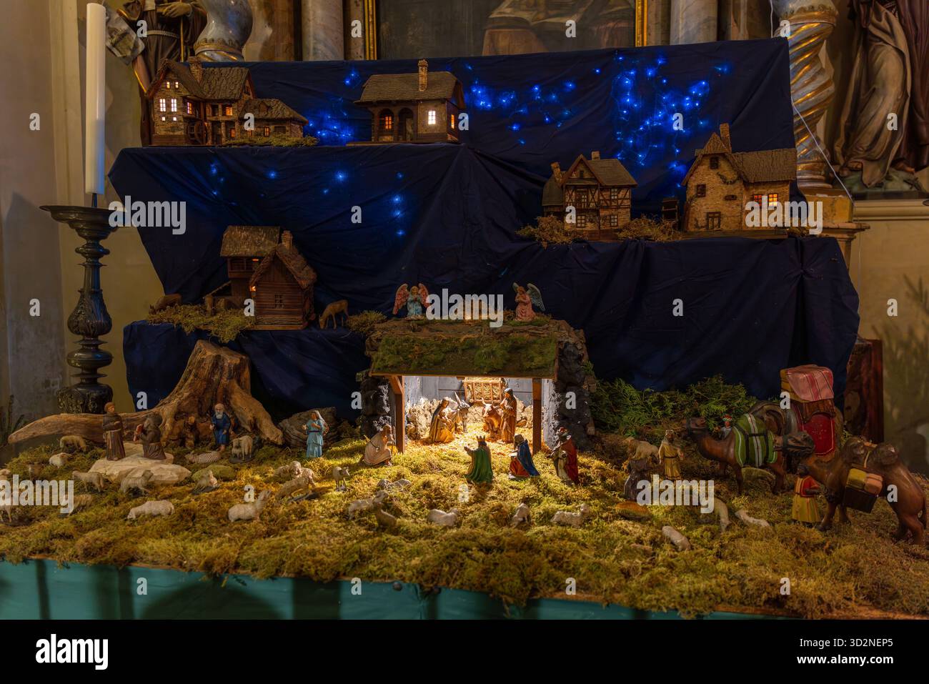 Detailed Christmas nativity scene depicting the birth of Jesus Christ ...