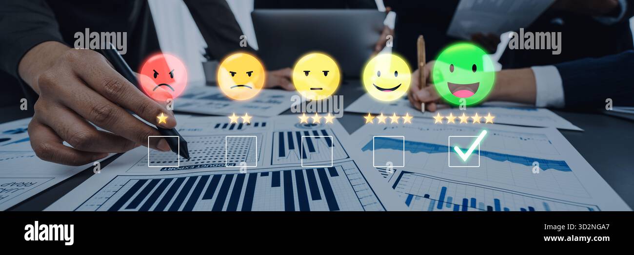 Professionals analyze customer satisfaction through visual feedback ...