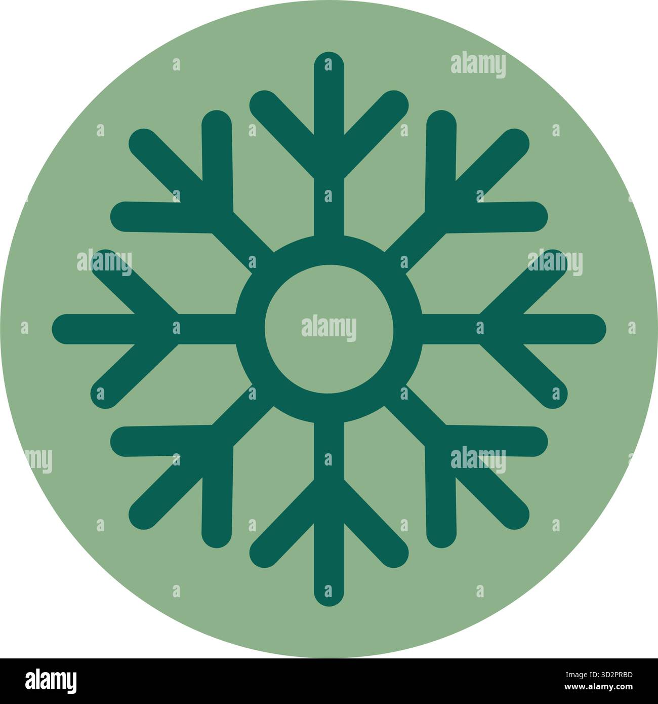 Flat Green Round Snow Flake Label Stock Vector