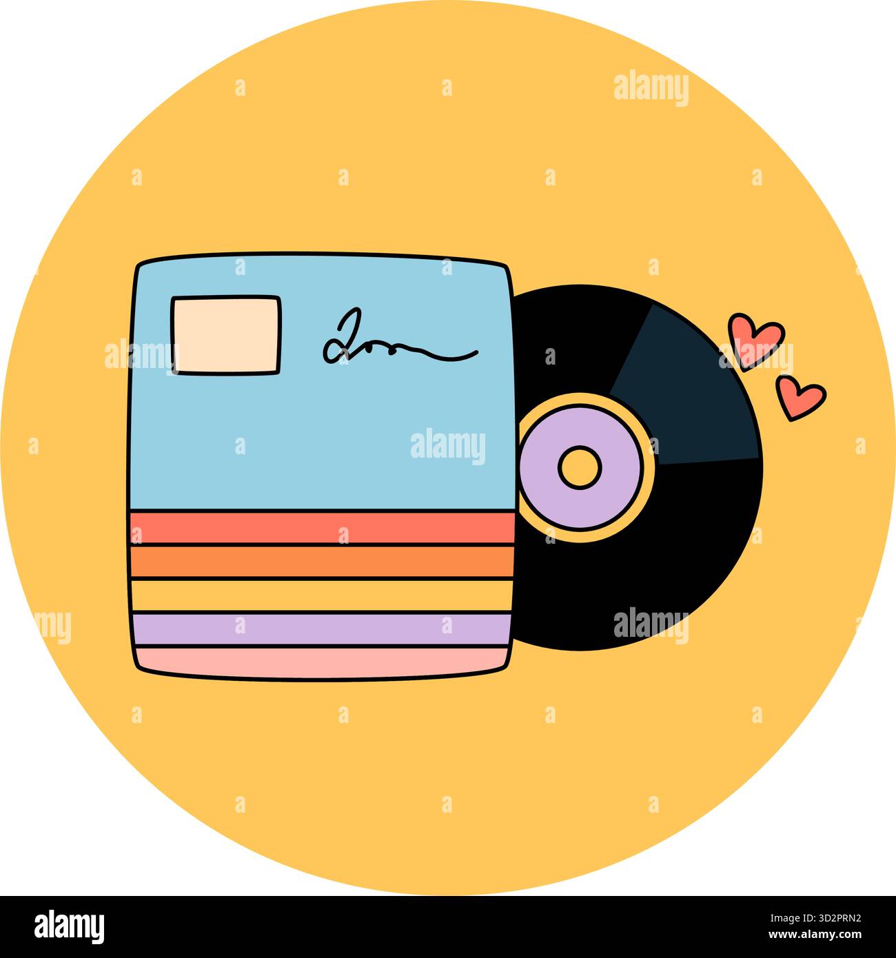 Groovy Retro Vinyl Box Sticker Label Stock Vector