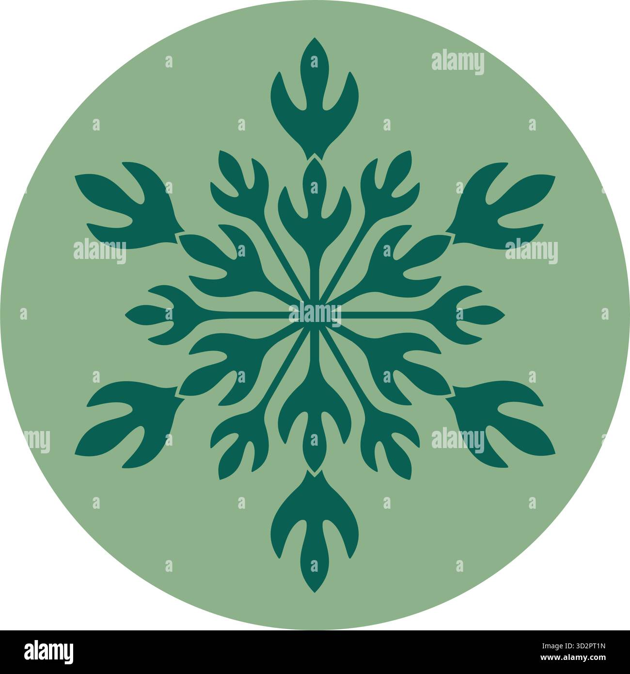 Green Winter Snow Flake Circle Label Stock Vector