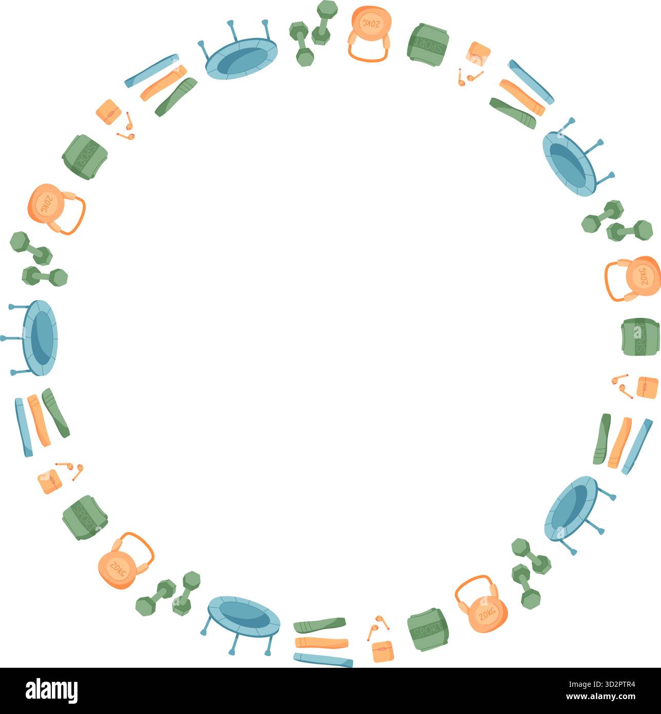 Flat Round Fitness Pattern Frame Stock Vector