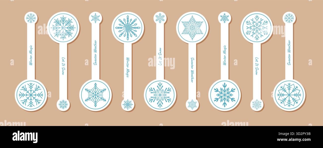 Winter Snow Flake Sticker Set Blue Stock Vector