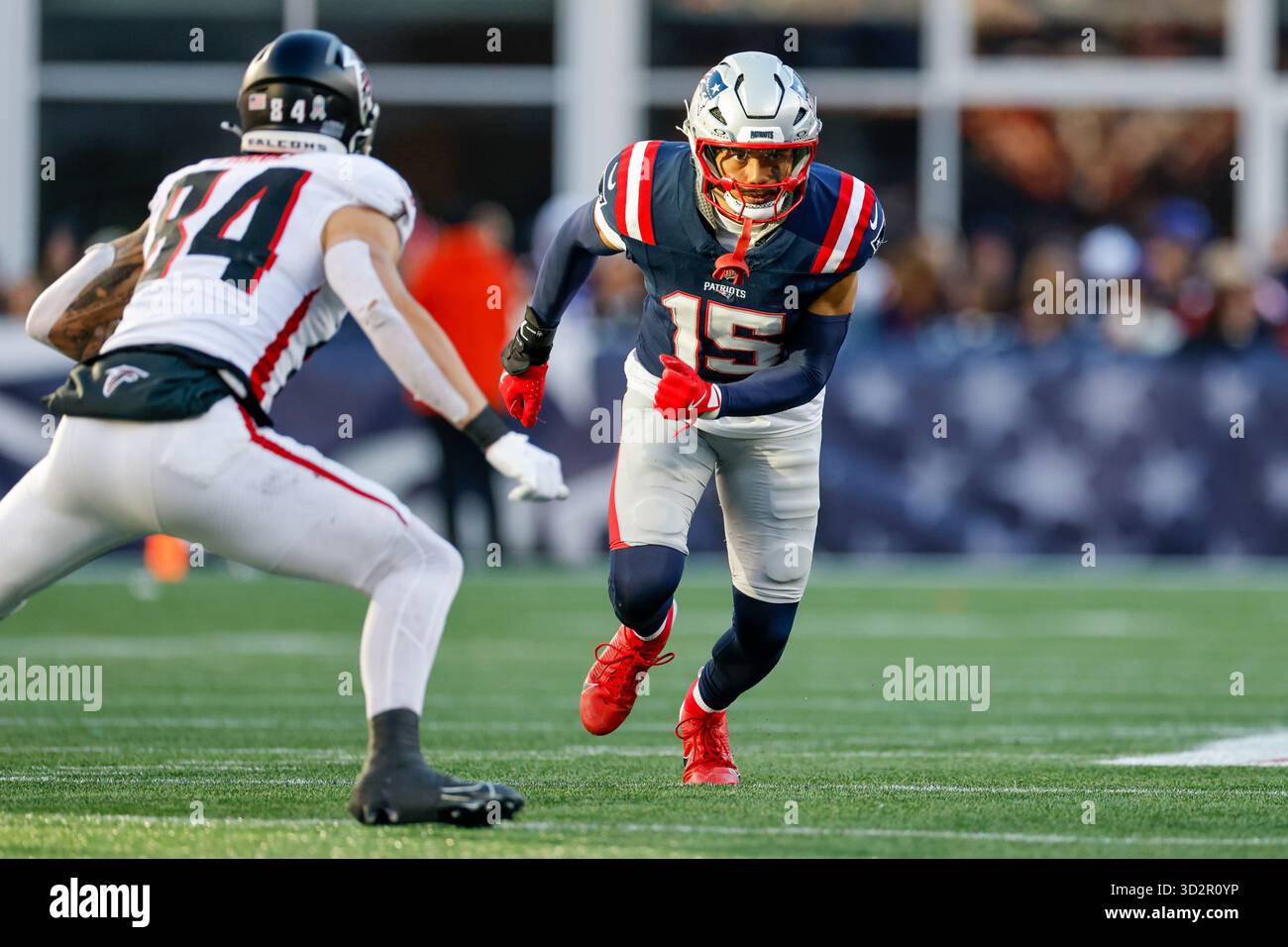 New England Patriots linebacker Marte Mapu (15) rushes against Atlanta ...