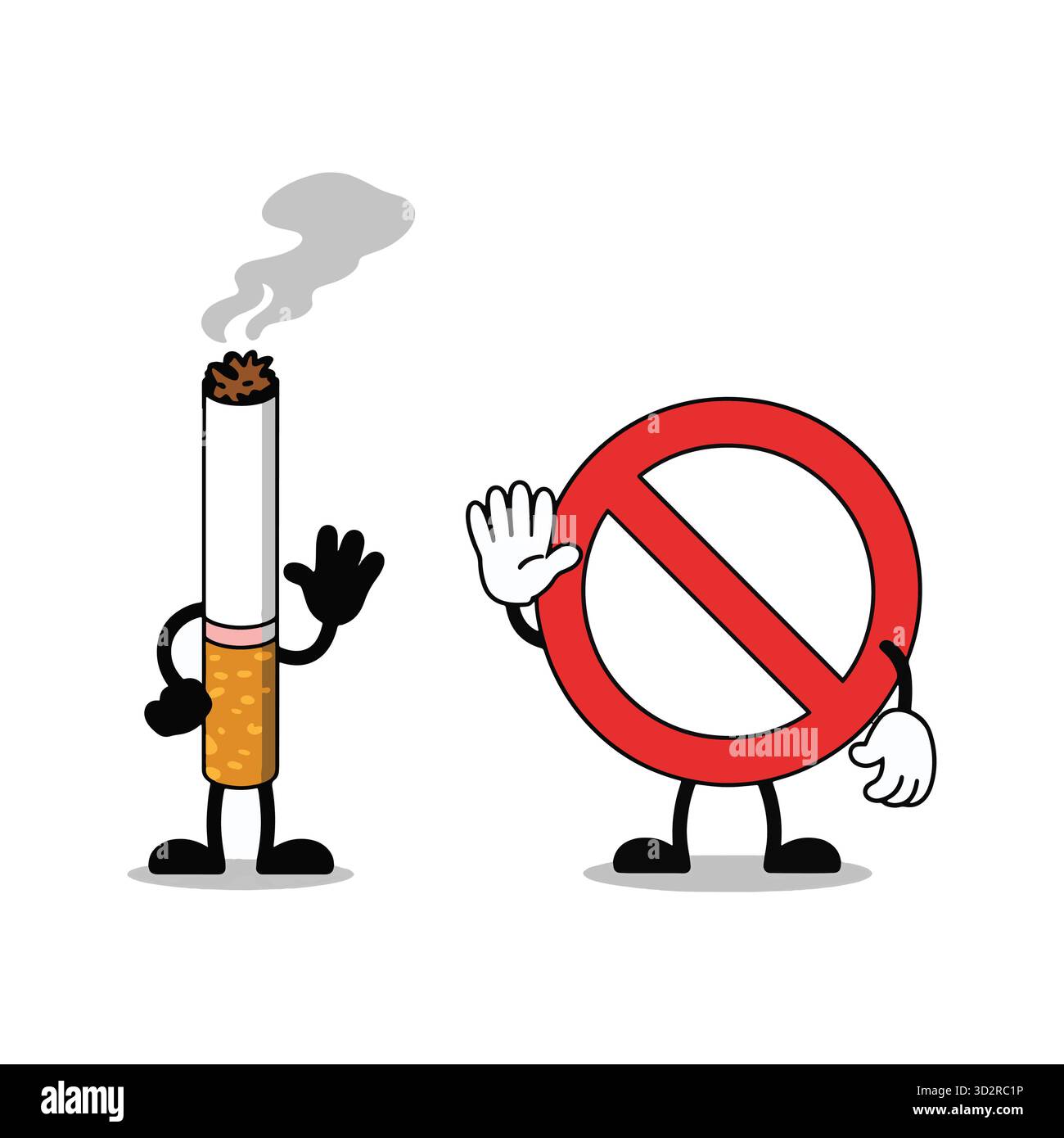 Smoking Cigarette Character Saying Hello To A No Smoking Symbol Stock  Vector Image & Art