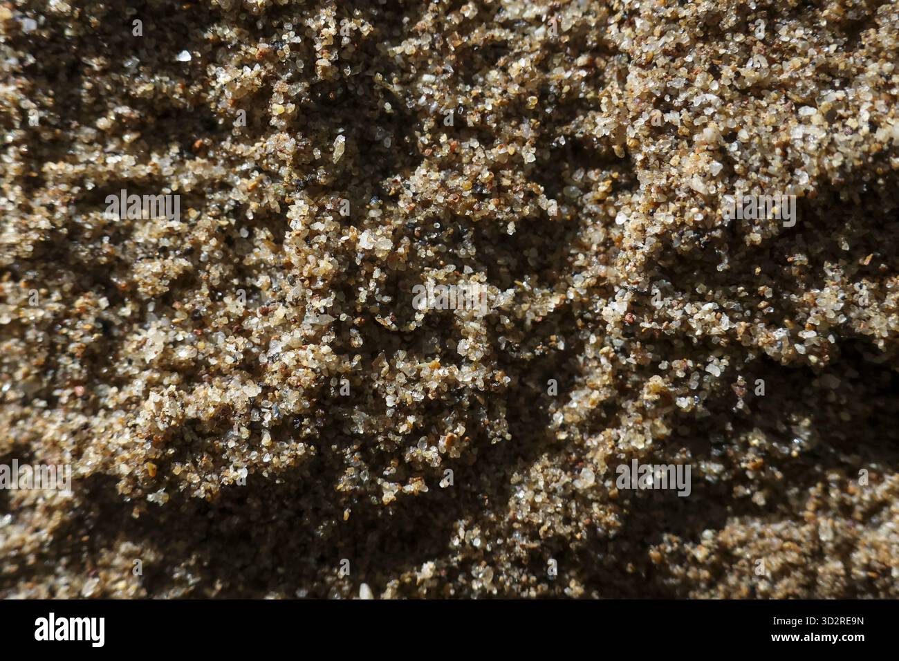 Macro background of brown granular sand showing coarse natural texture ...