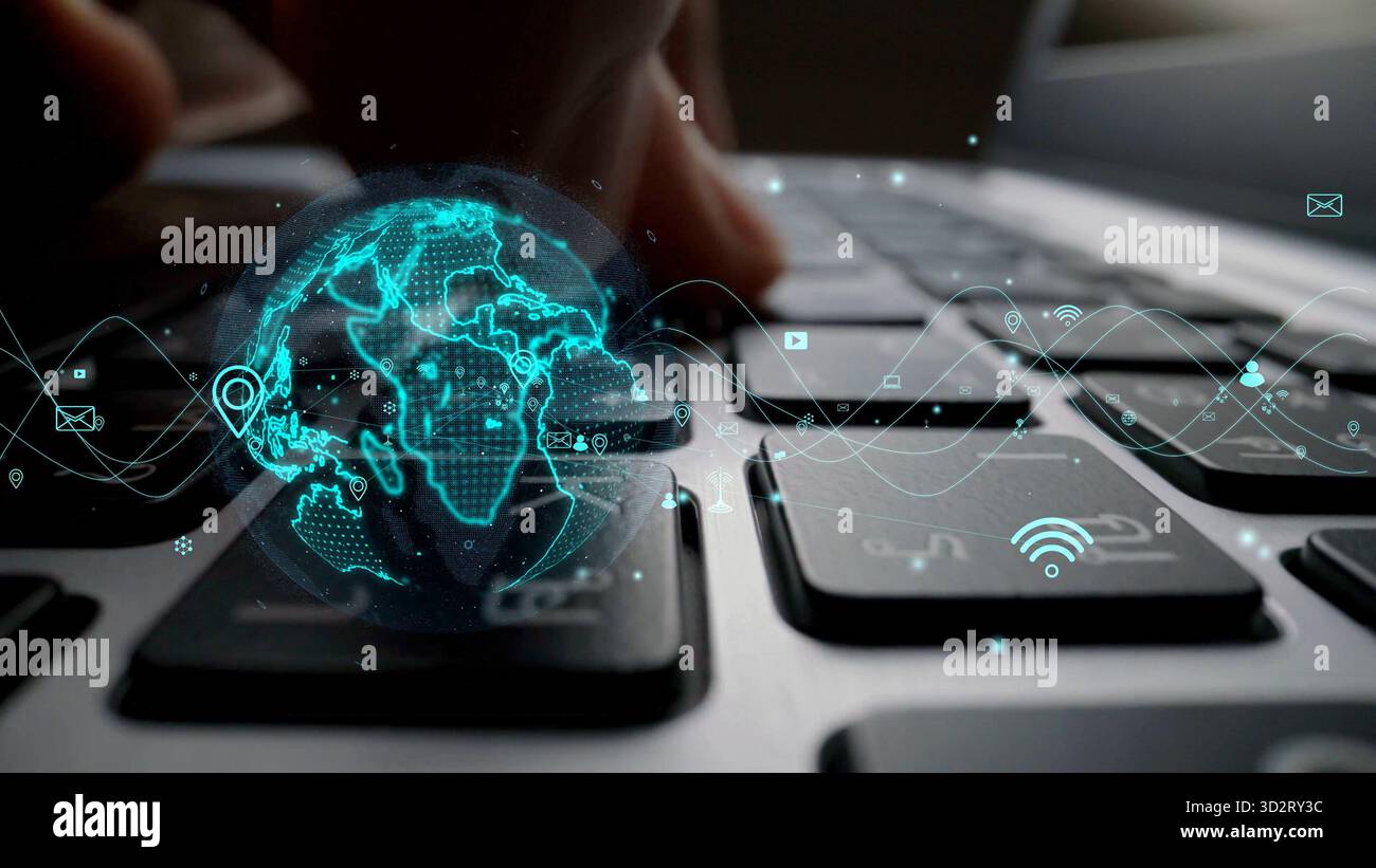 This image illustrates the concept of a digital world emerging from a ...