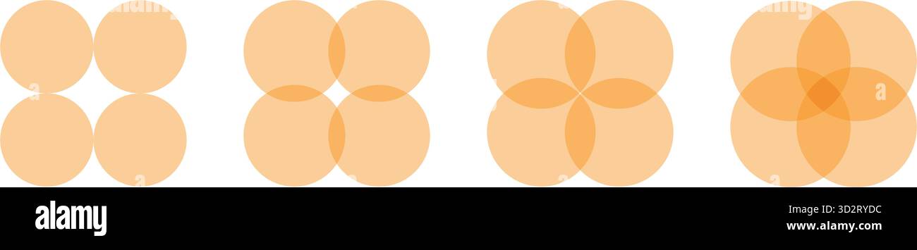 Four intersecting circles set. Circle Venn diagram with four parts ...