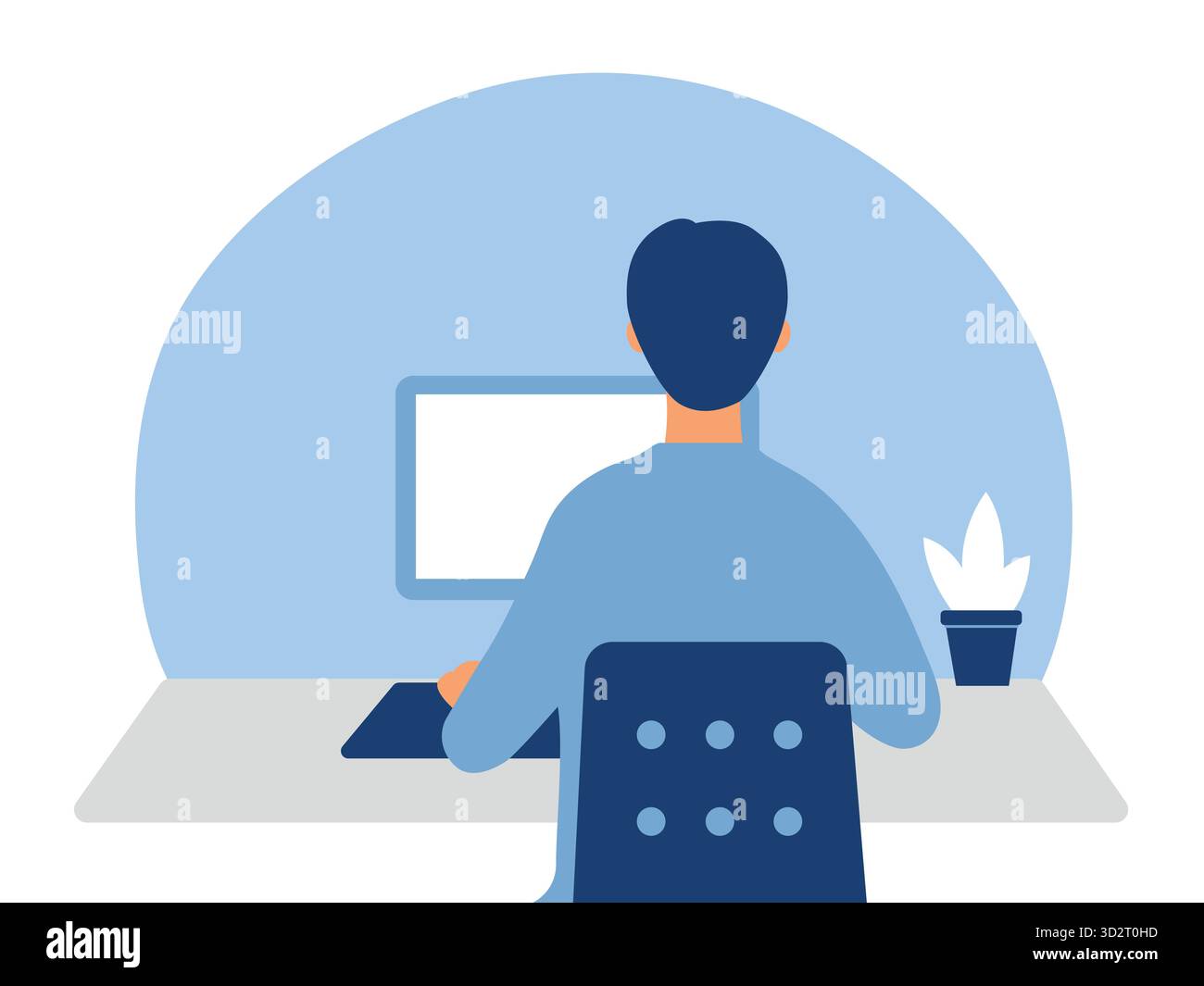 Man working on computer in home. Stock Vector