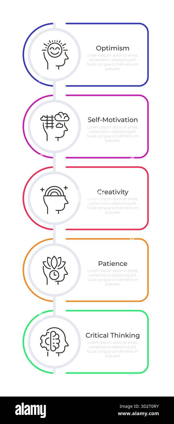 Soft skills development infographic rounded rectangles Stock Vector
