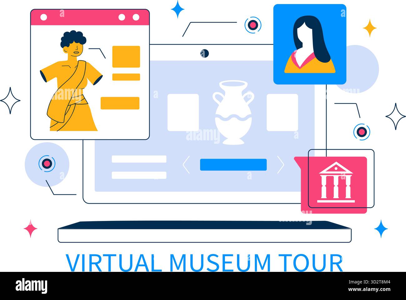 Virtual Museum Tour Vector Illustration Featuring A Modern Art Museum ...