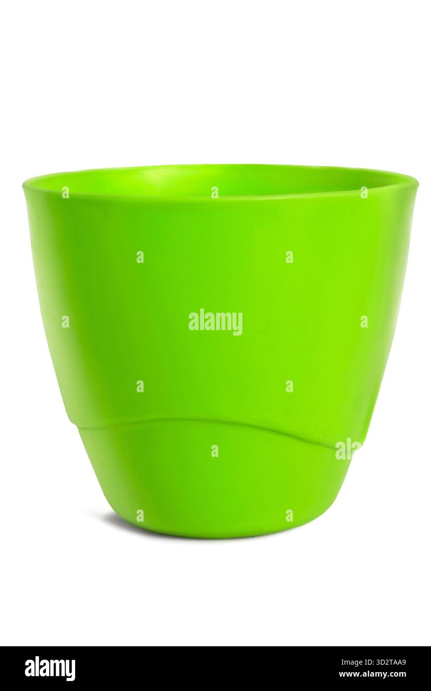 Green plastic empty flower pot isolated on white background Stock Photo