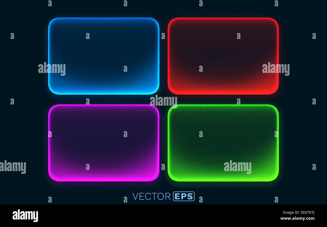 Vibrant neon glowing frames with rounded corners on a dark background. A modern design element. Vector illustration Stock Vector