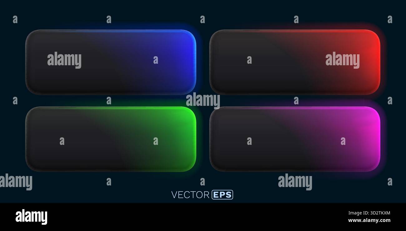 Sleek neomorphic buttons with colorful neon glow. Modern UI elements ...